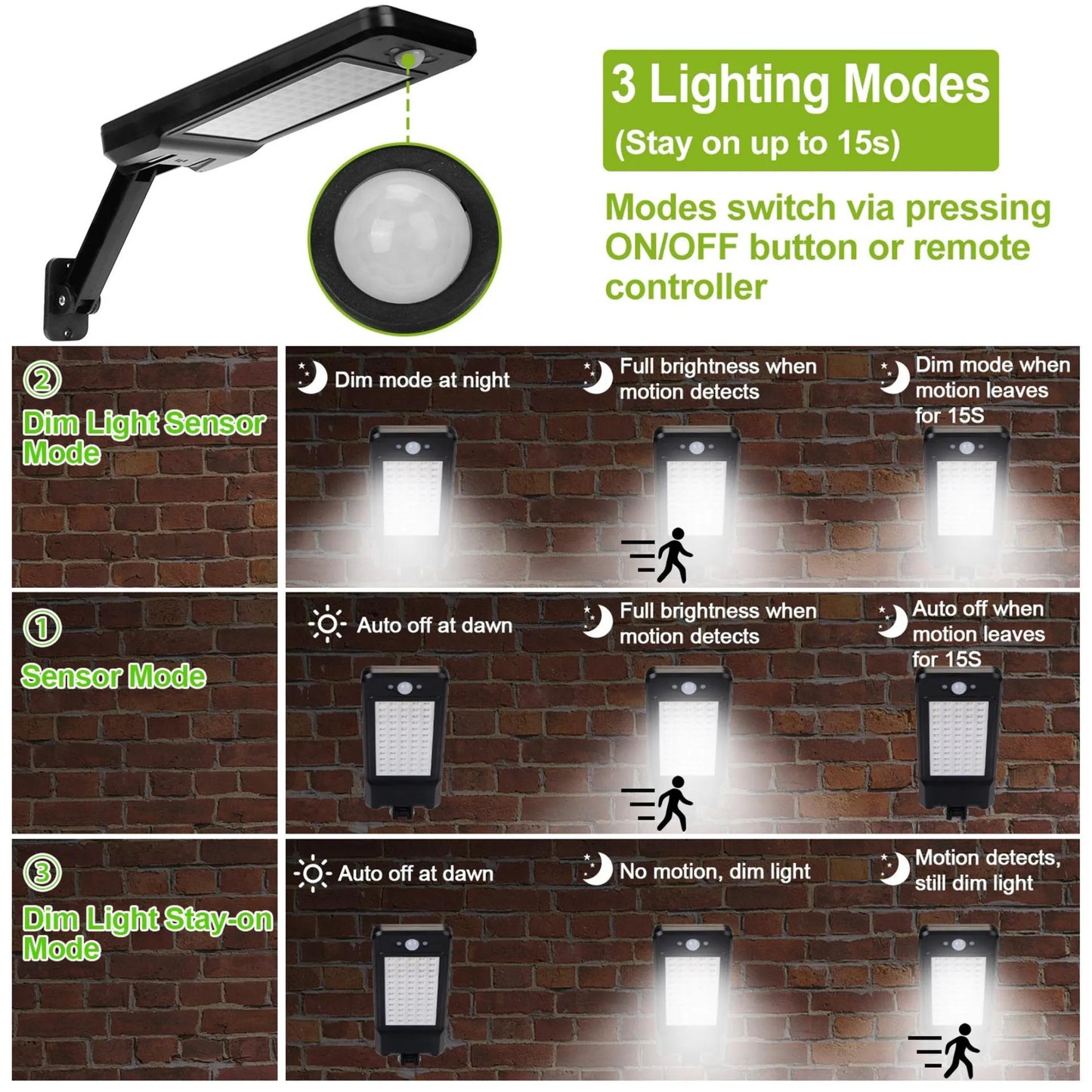 Solar Wall Light Outdoor 60LEDs PIR Motion