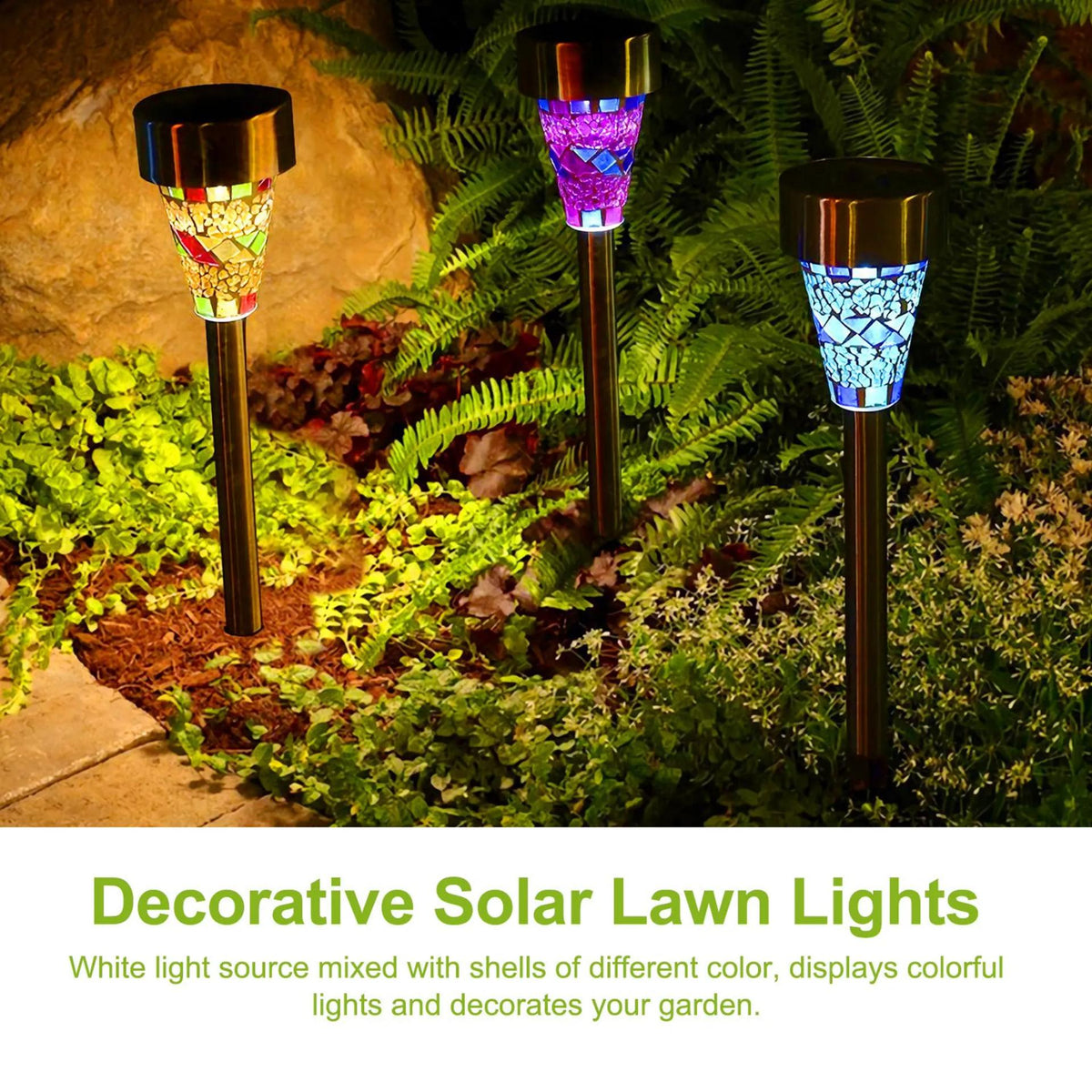 6 Pack Decorative Solar Garden Lights - Stained Glass