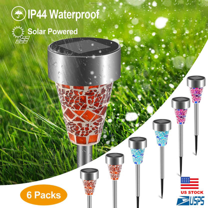 6 Pack Decorative Solar Garden Lights - Stained Glass