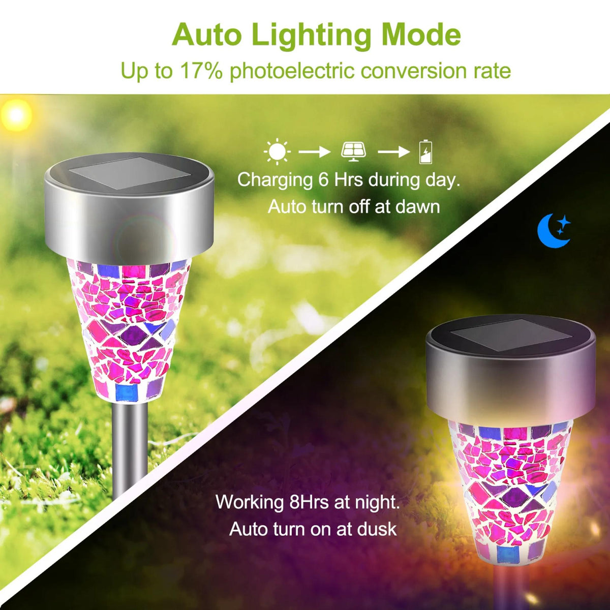 6 Pack Decorative Solar Garden Lights - Stained Glass