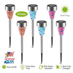 6 Pack Decorative Solar Garden Lights - Stained Glass
