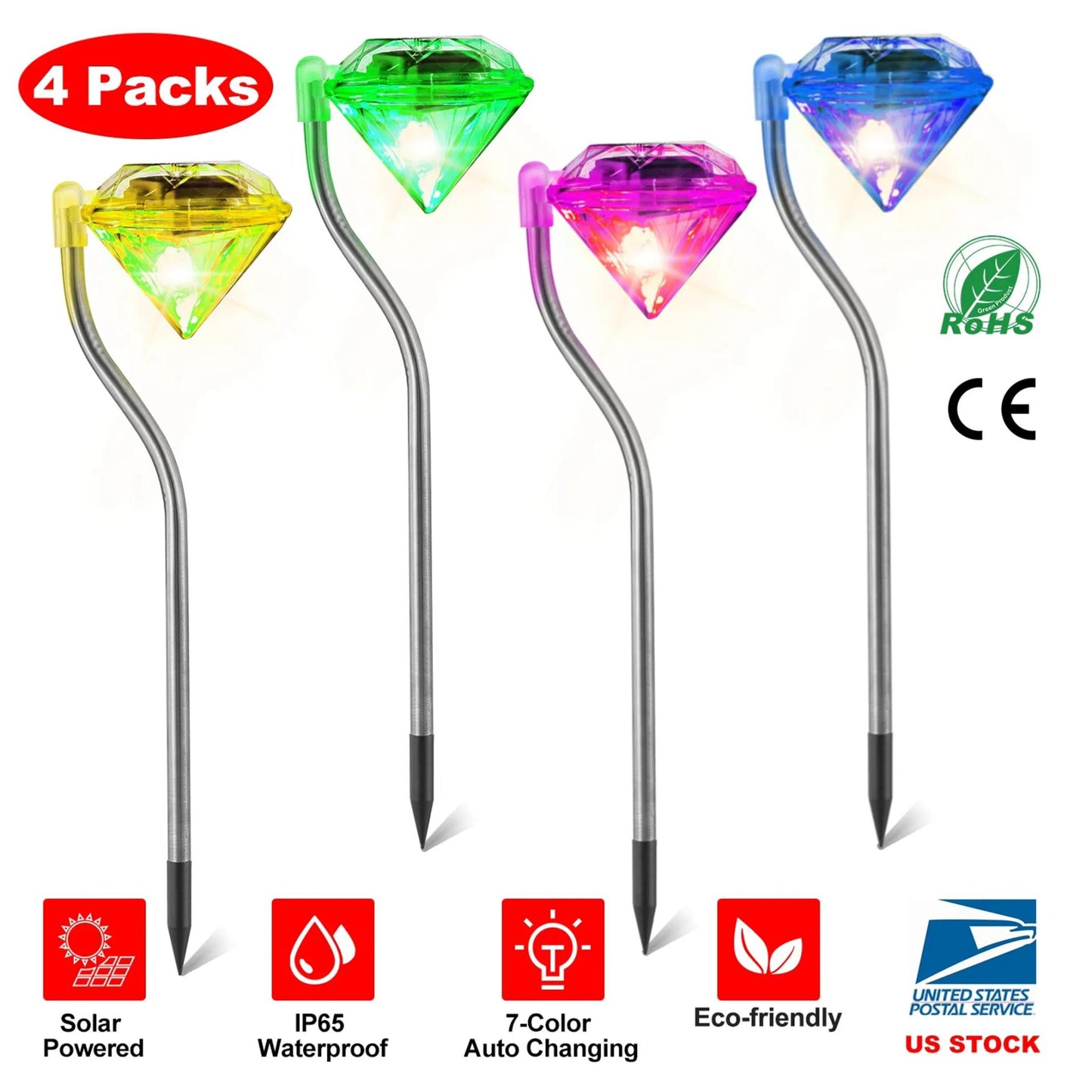 4Pcs Solar Garden Light Outdoor Diamond LED Light
