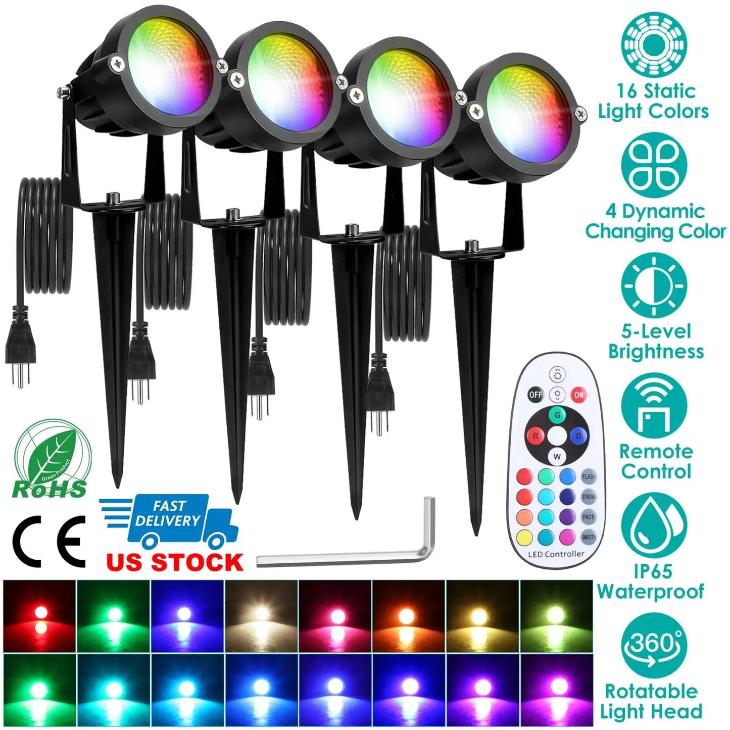 4Pcs Landscape Lights Color Changing Landscape Lighting